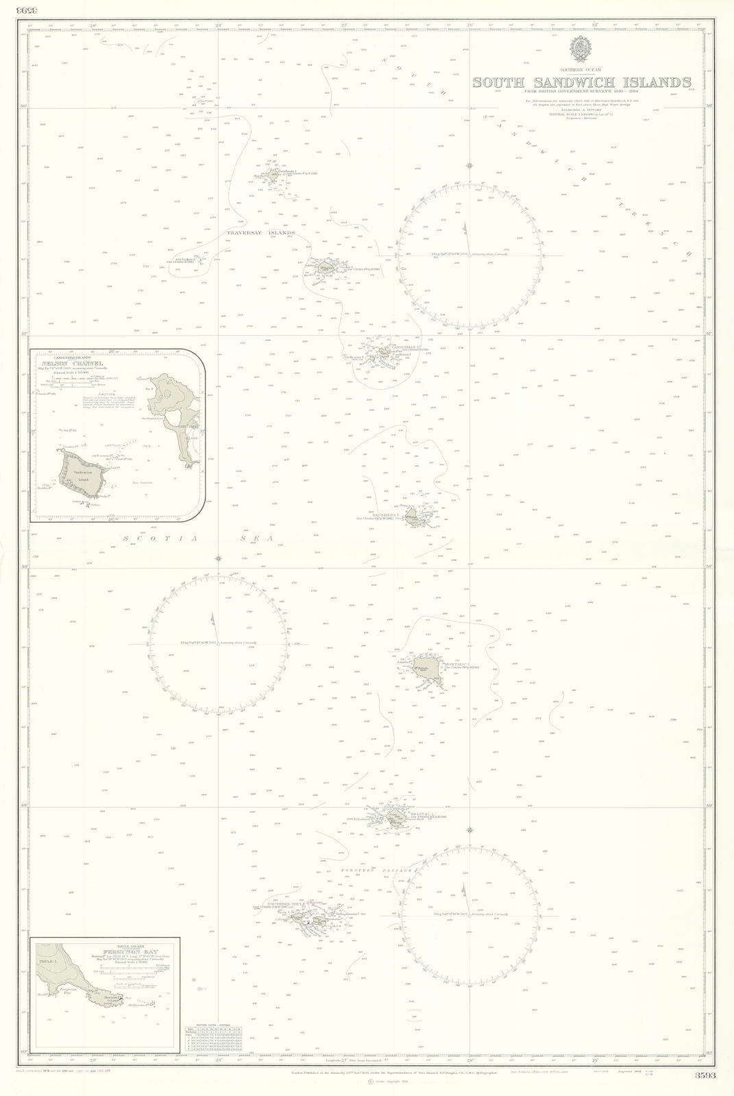Atlantic Ocean. South Sandwich islands. Admiralty. HMS Glamorgan 1930 (1985) map